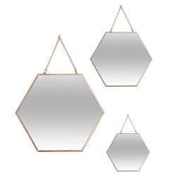Set de 3 miroirs doré L.20/25/30 cm