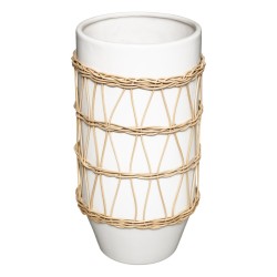 Vase en céramique et rotin blanc H.25 cm