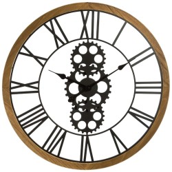 Horloge mécanique D.70 cm en métal et bois